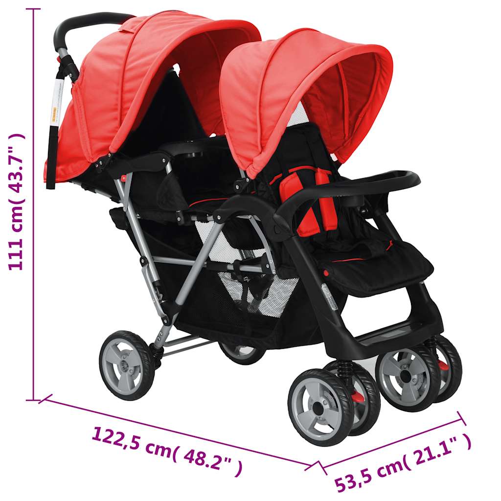 Tandem-Kinderwagen Stahl Und Schwarz