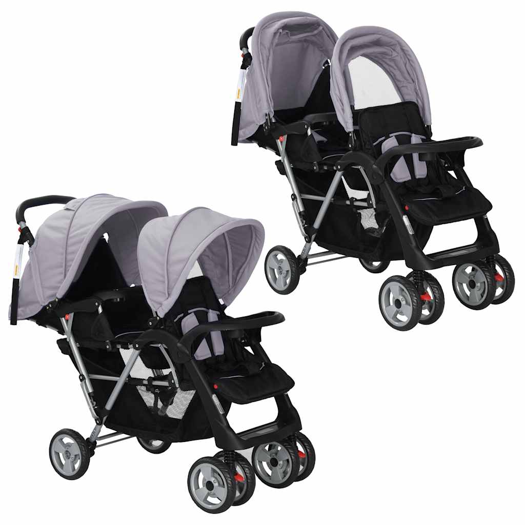 Tandem-Kinderwagen Stahl Und Schwarz