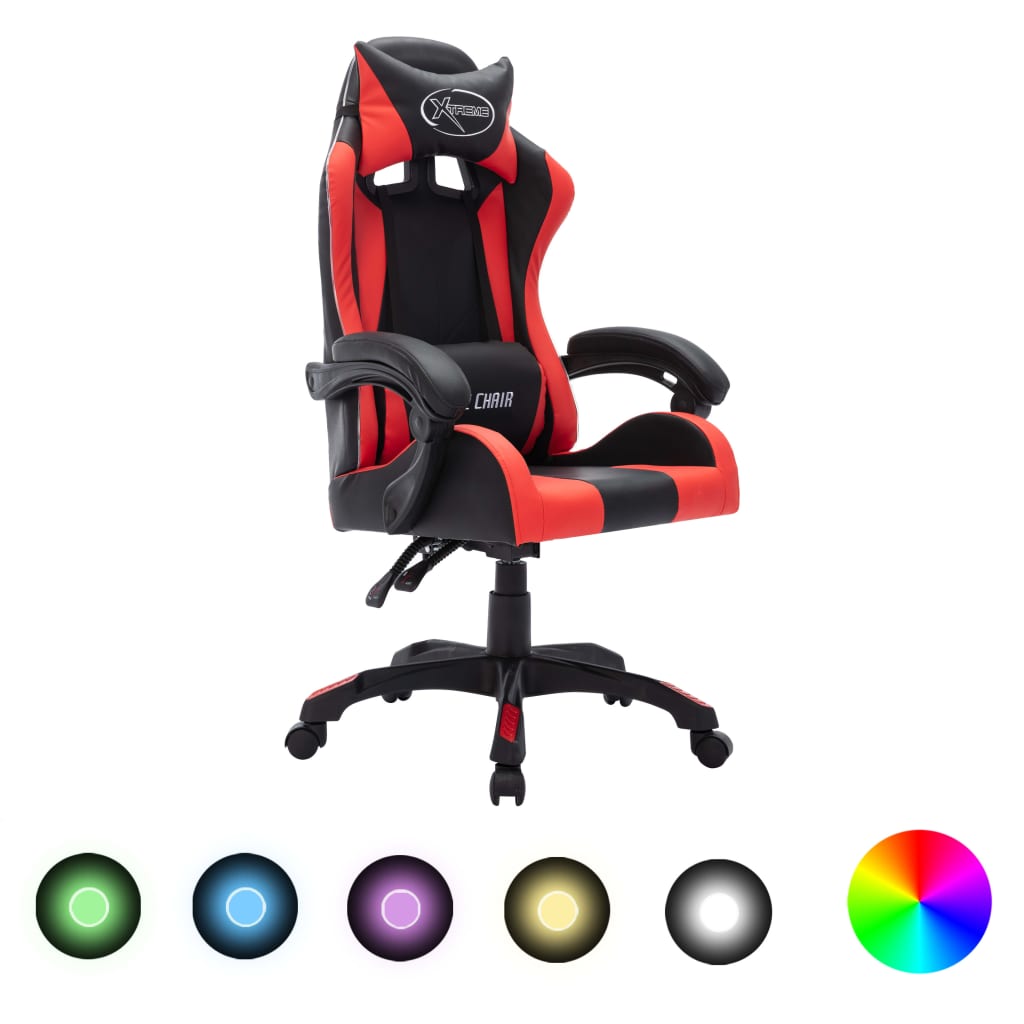 Gaming-Stuhl Mit Rgb Led-Leuchten Und Schwarz Kunstleder