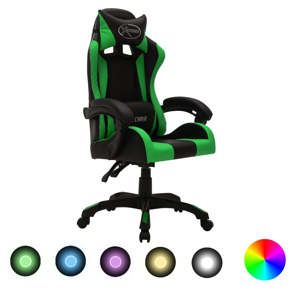 Gaming-Stuhl Mit Rgb Led-Leuchten Und Schwarz Kunstleder