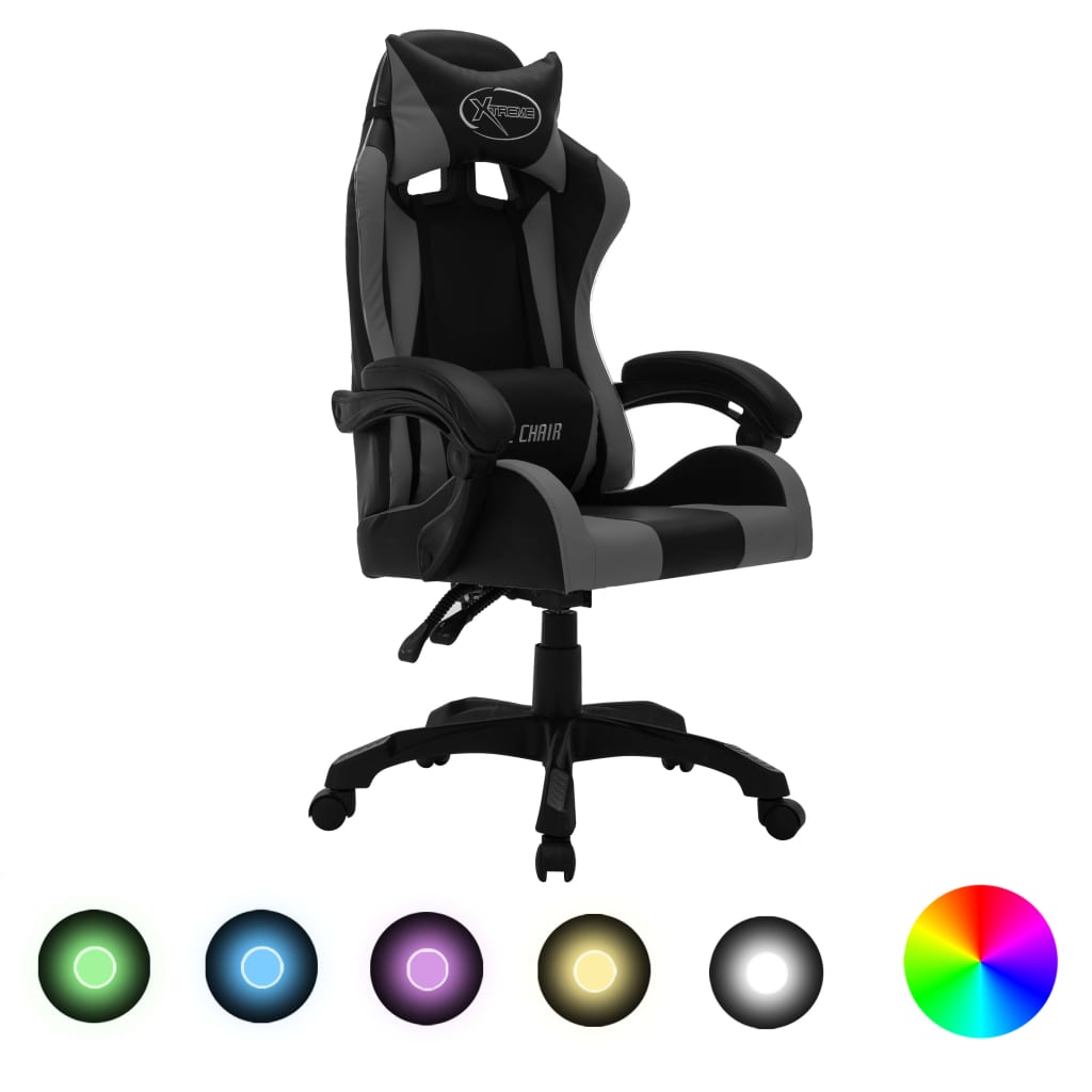 Gaming-Stuhl Mit Rgb Led-Leuchten Und Schwarz Kunstleder