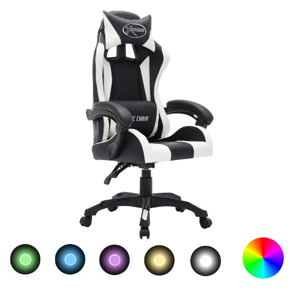 Gaming-Stuhl Mit Rgb Led-Leuchten Und Schwarz Kunstleder