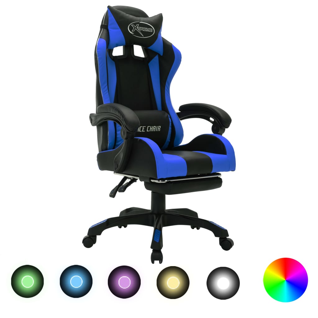 Gaming-Stuhl Mit Rgb Led-Leuchten Und Schwarz Kunstleder