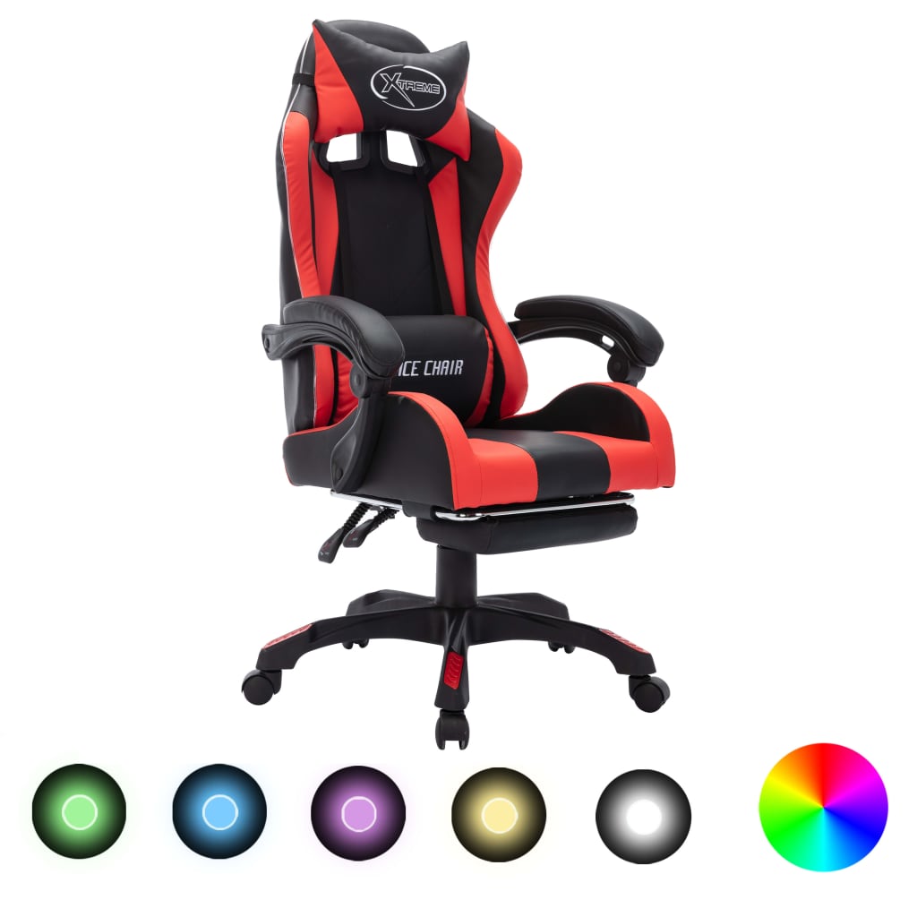 Gaming-Stuhl Mit Rgb Led-Leuchten Und Schwarz Kunstleder