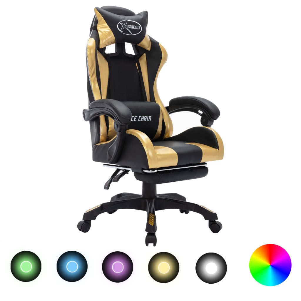 Gaming-Stuhl Mit Rgb Led-Leuchten Und Schwarz Kunstleder