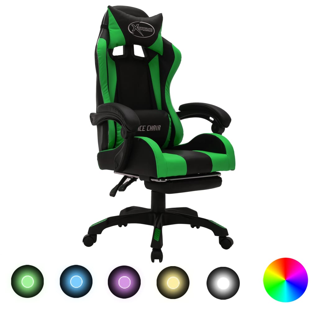 Gaming-Stuhl Mit Rgb Led-Leuchten Und Schwarz Kunstleder