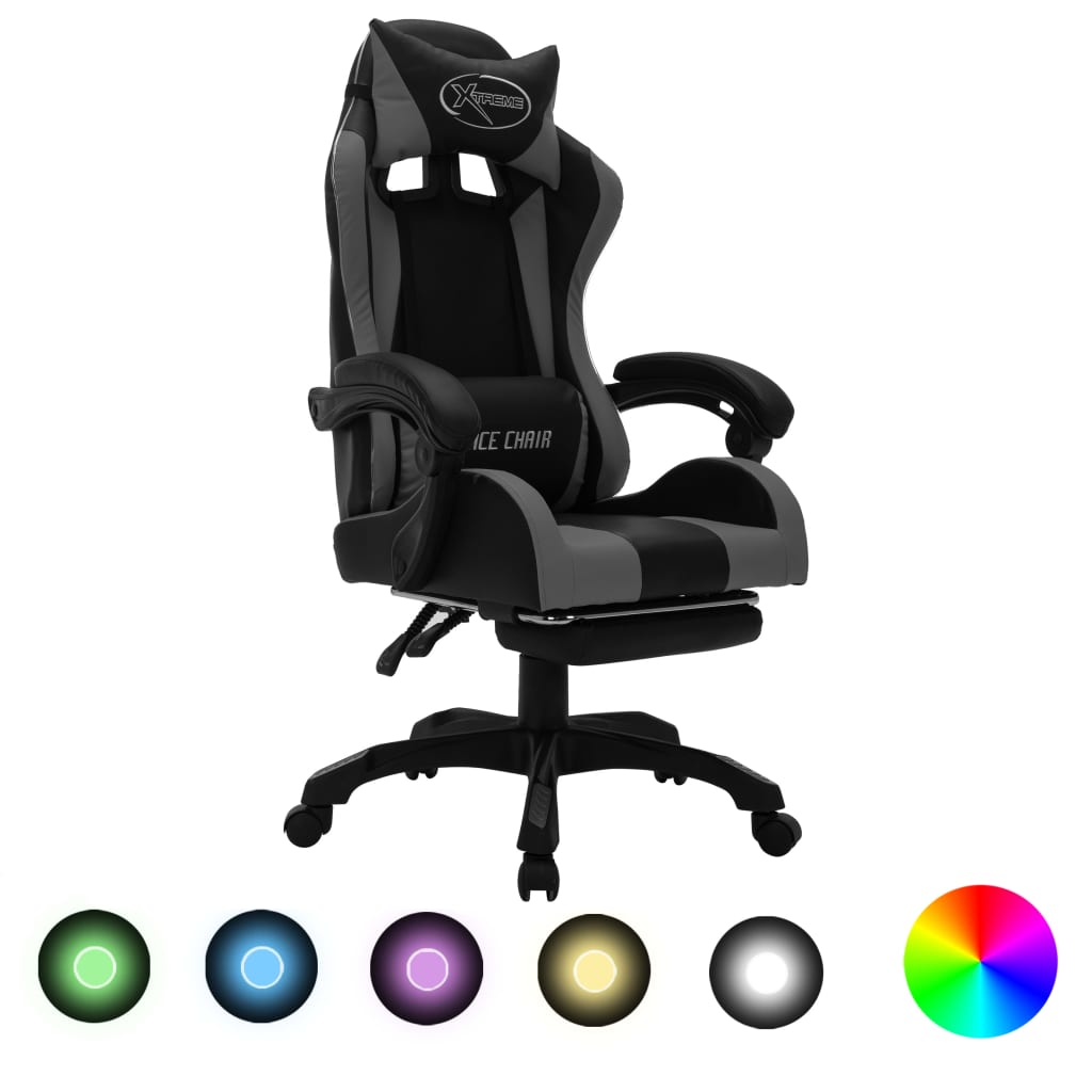 Gaming-Stuhl Mit Rgb Led-Leuchten Und Schwarz Kunstleder