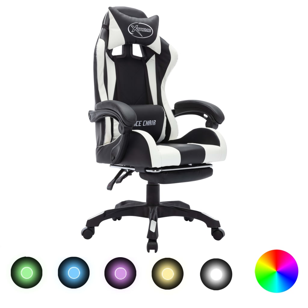 Gaming-Stuhl Mit Rgb Led-Leuchten Und Schwarz Kunstleder