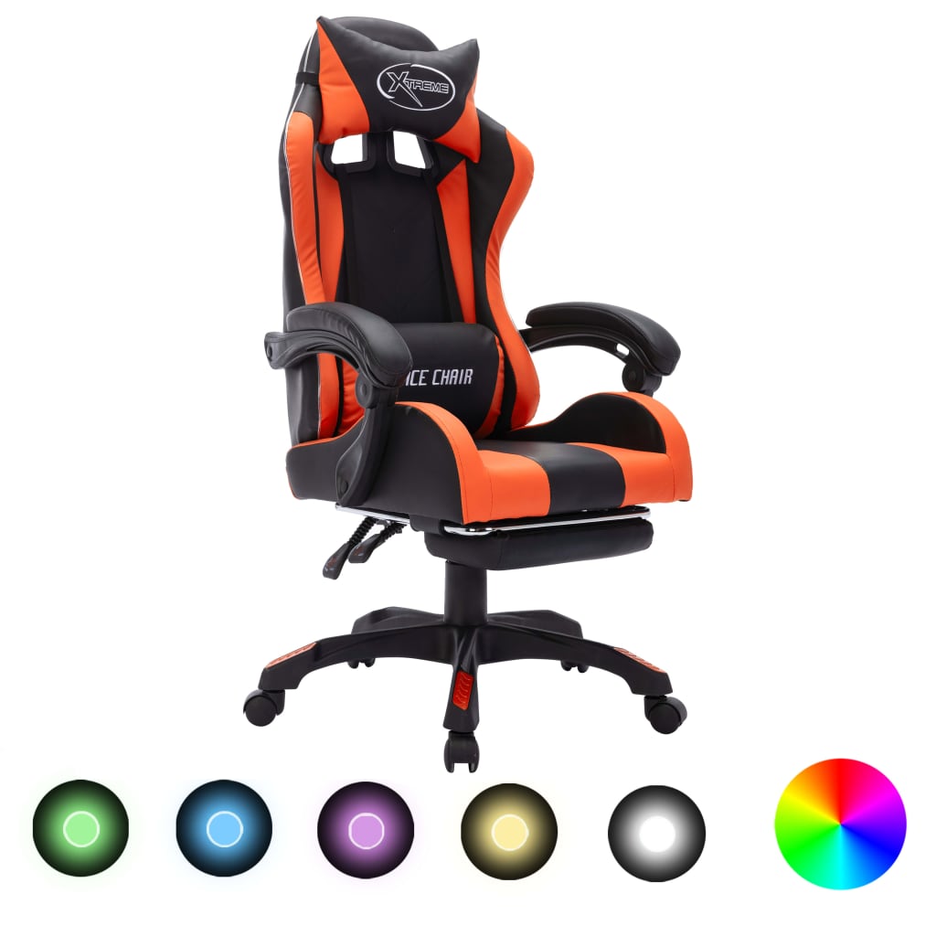 Gaming-Stuhl Mit Rgb Led-Leuchten Und Schwarz Kunstleder