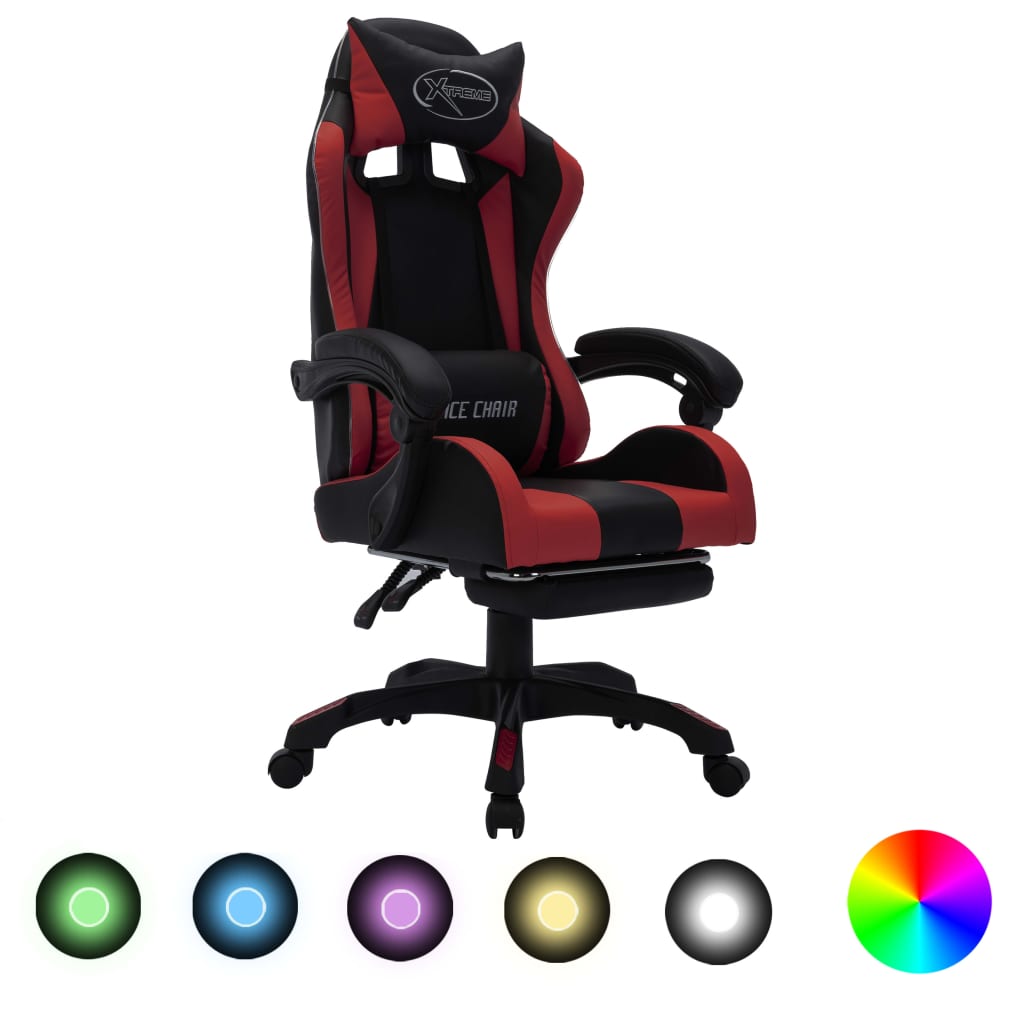 Gaming-Stuhl Mit Rgb Led-Leuchten Und Schwarz Kunstleder